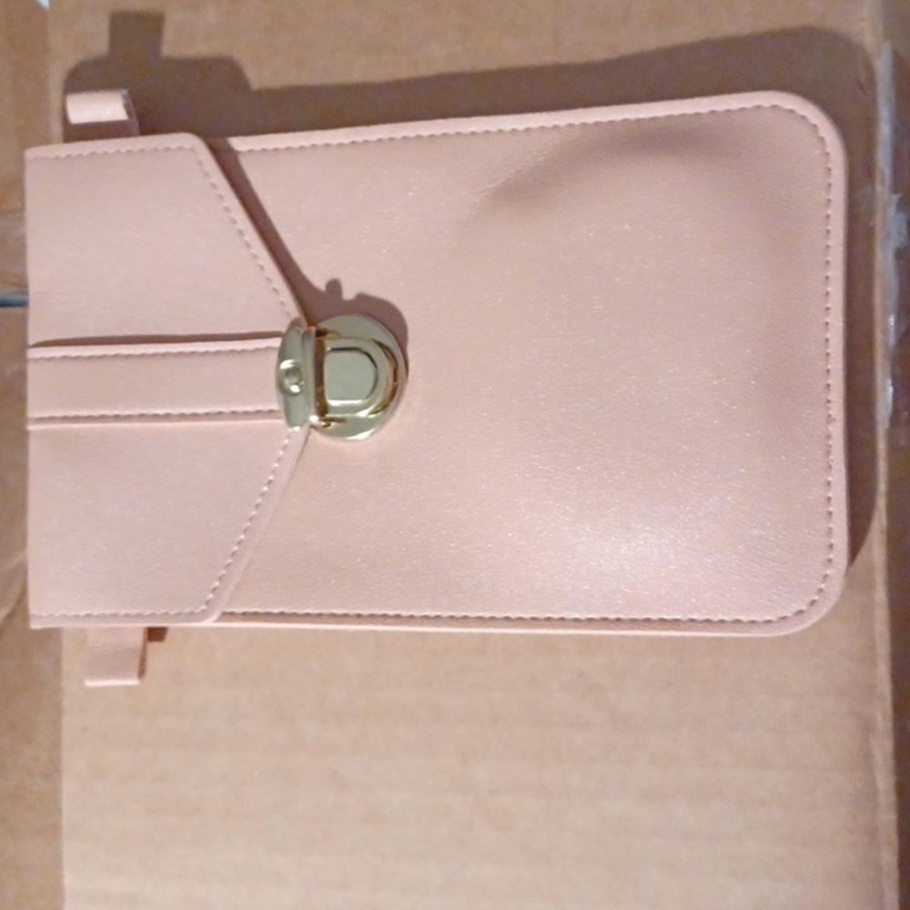 Womens fashion solid color transparent patched phone wallet crossbody pink